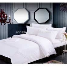 2015 Nuevo Plain Blanco Poly / Algodón tejido bordado Hotel hoja de cama conjunto